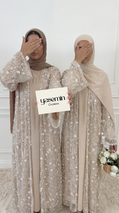 Cream Rose "Yasemin" Abaya Set: Kimono + Under Dress + Matching Hijab