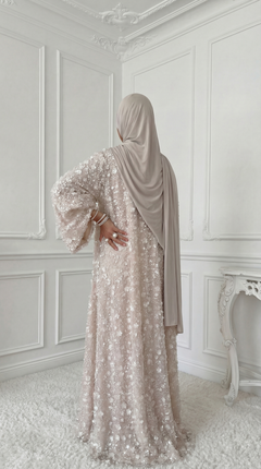 Cream Rose "Yasemin" Abaya Set: Kimono + Under Dress + Matching Hijab
