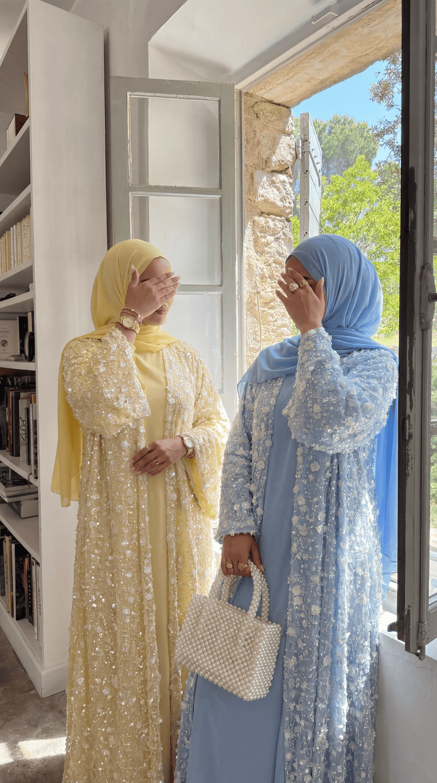 Blue "Yasemin" Abaya Set: Kimono + Under Dress + Matching Hijab