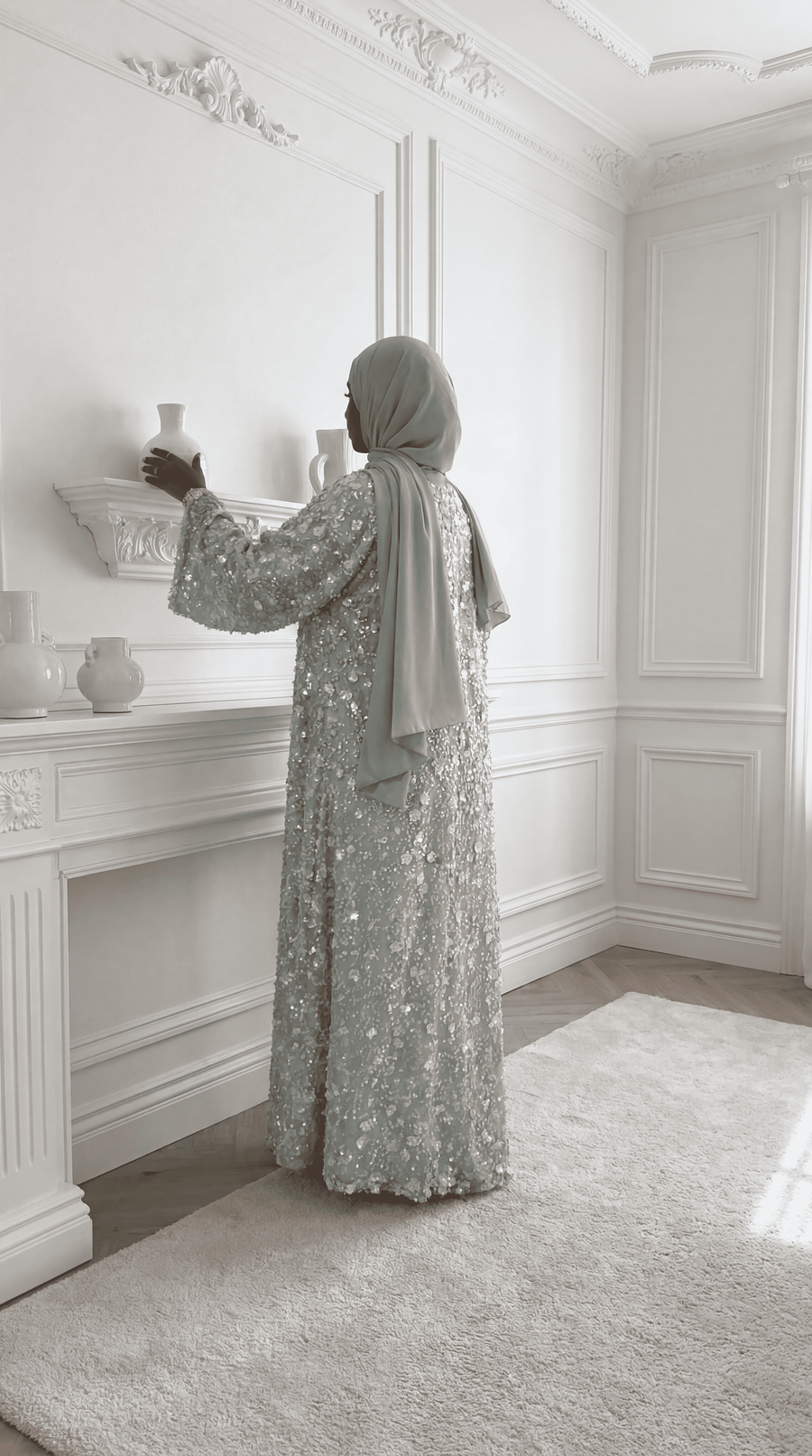 Green "Yasemin" Abaya Set: Kimono + Under Dress + Matching Hijab