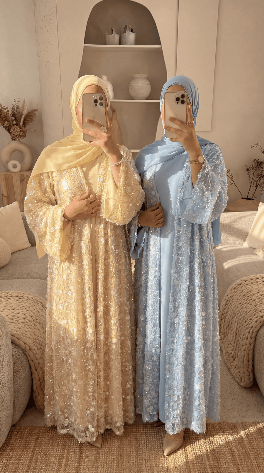 Yellow "Yasemin" Abaya Set: Kimono + Under Dress + Matching Hijab